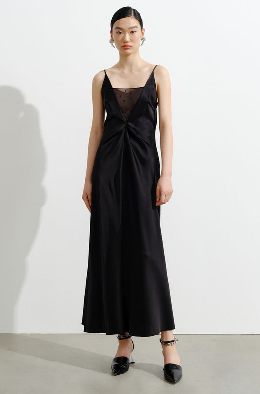 COMME MOI  Women's Black Acetate Open Back Dress - LEAH.