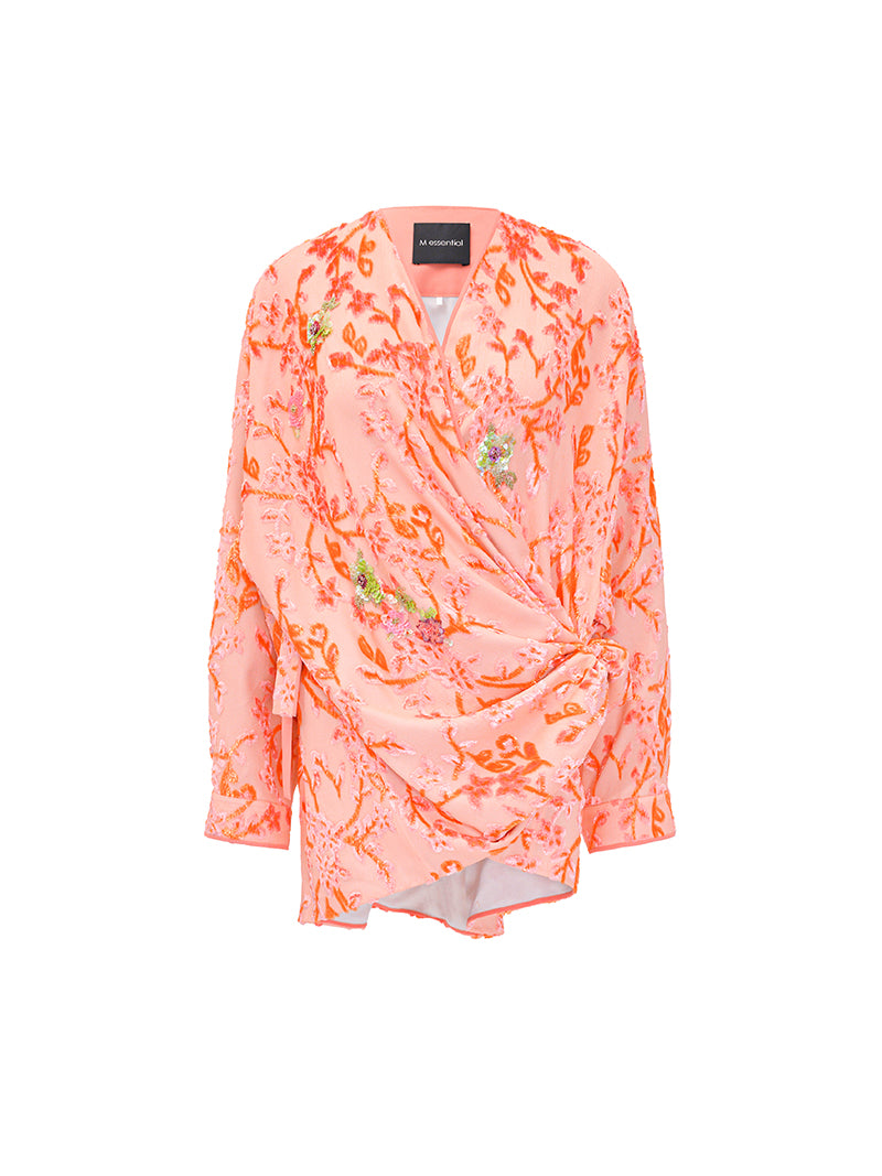 M essential Mackay designer embroidered folded knot orange shirt  Pants set - Lara.