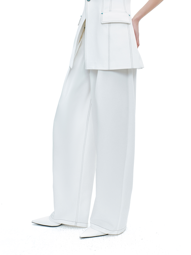 YES BY YESIR | Scimitar-Cut Loose White Slacks -NERISSA.