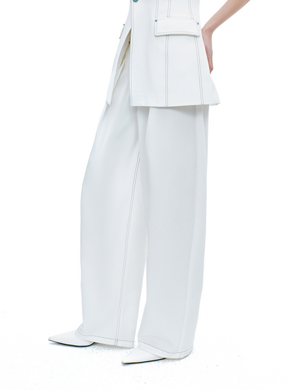YES BY YESIR | Scimitar-Cut Loose White Slacks -NERISSA.