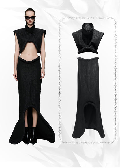 ANNAKIKI designer black slim skeet special-shaped long skirt-NICO