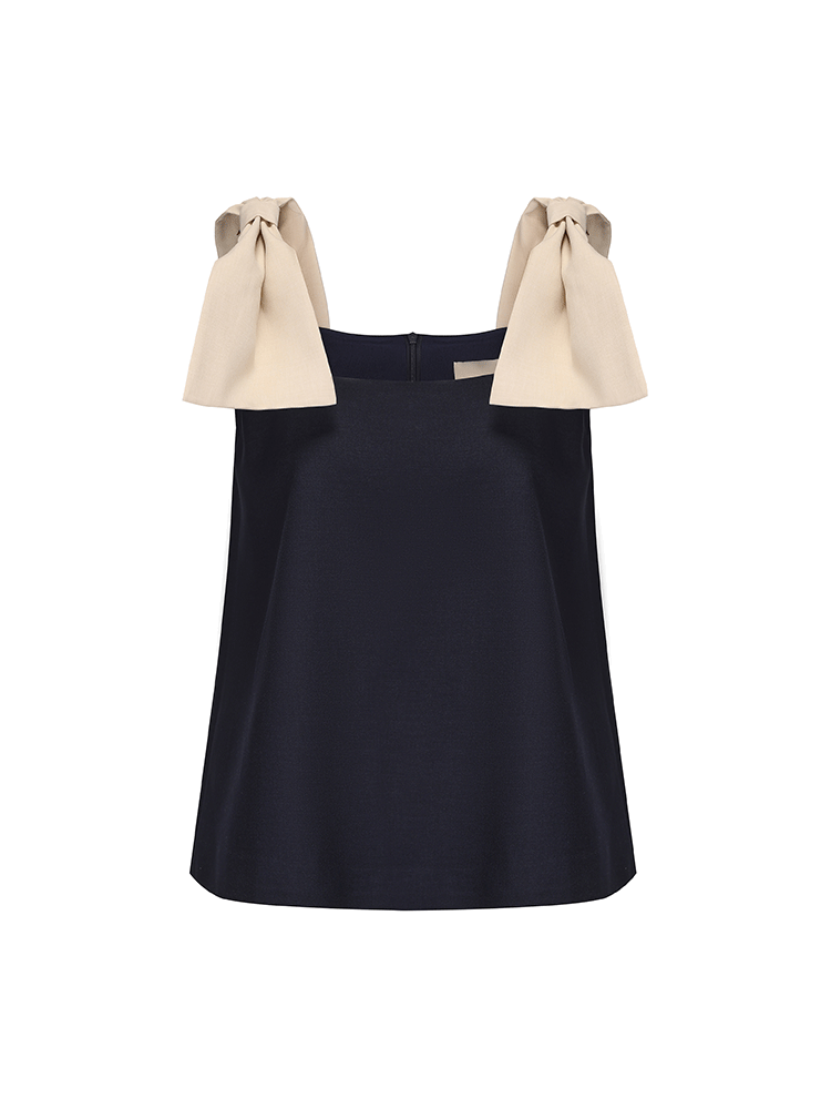 ATELIER MISS LU Contrasting Styling Ribbon A-Line Top -JACK.