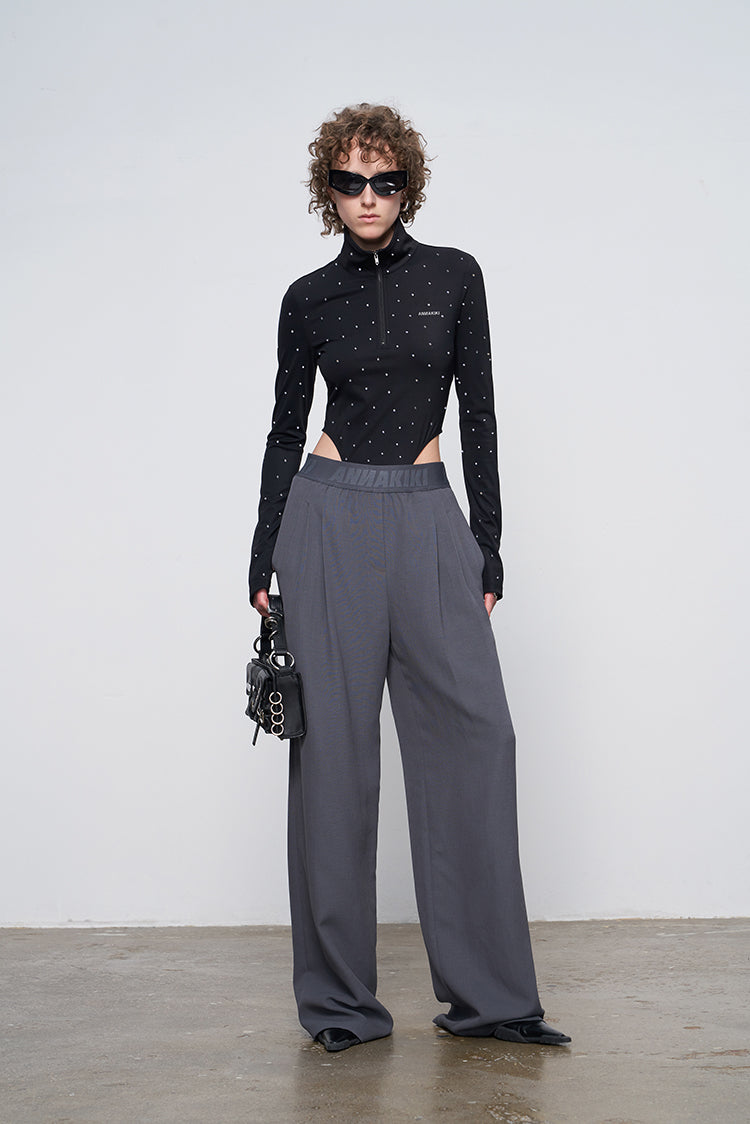 ANNAKIKI Gray Logo Web Elasticated Waist Straight Pants-FUYUKO