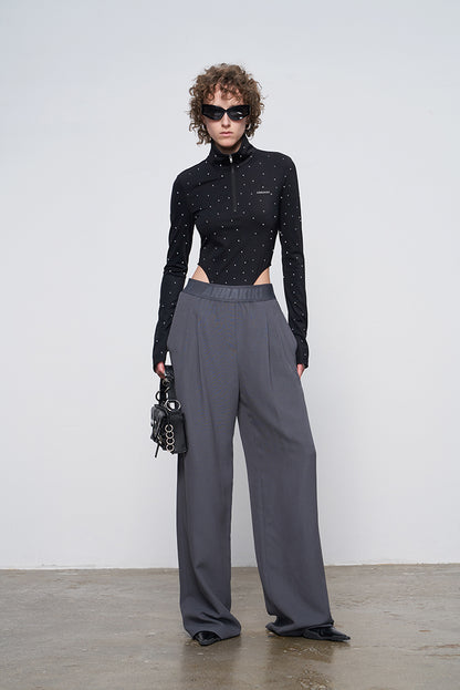ANNAKIKI Gray Logo Web Elasticated Waist Straight Pants-FUYUKO