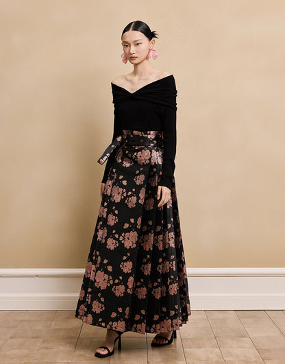 HECO  long-sleeved black red knitwear off-the-shoulder spring - DREAM.