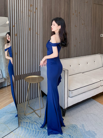 DOLLY Luxury Sleeveless Off Shoulder Tube Tob Long Irregular Slit Dinner Dress-KOKIE