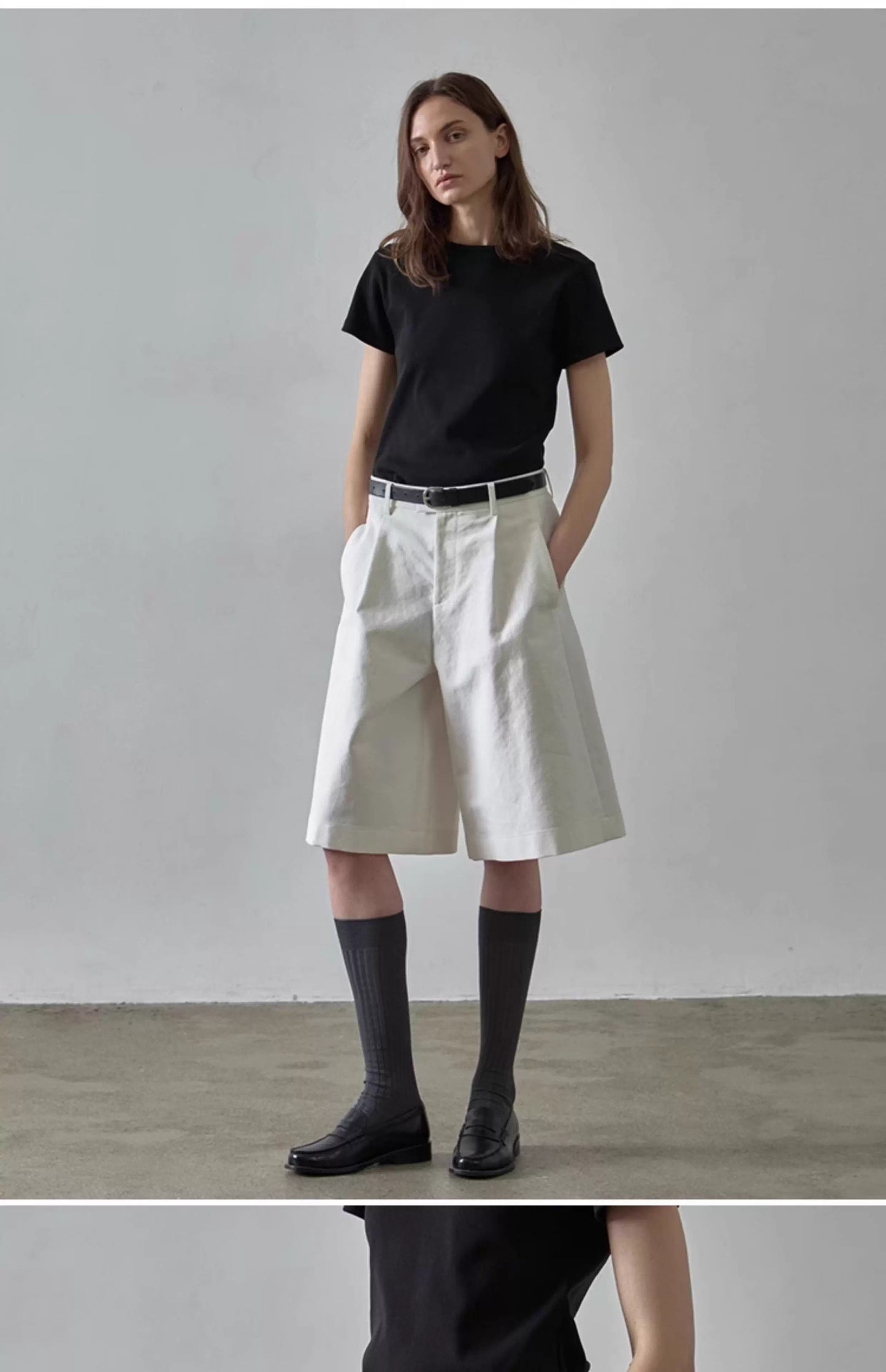NOTHING WRITTEN pattern shorts high-waisted casual wide-leg cropped pants-GWEN.