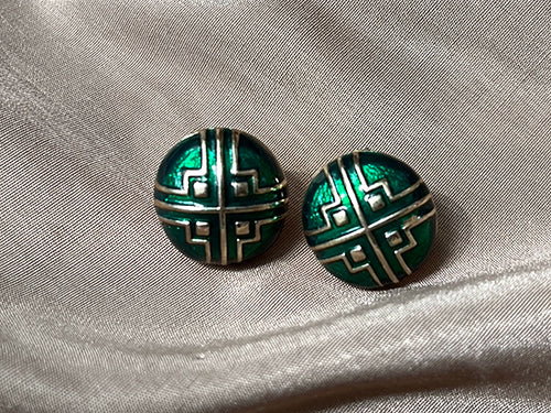 Le Palais Vintage Emerald drop glazed stud earrings-Lora.