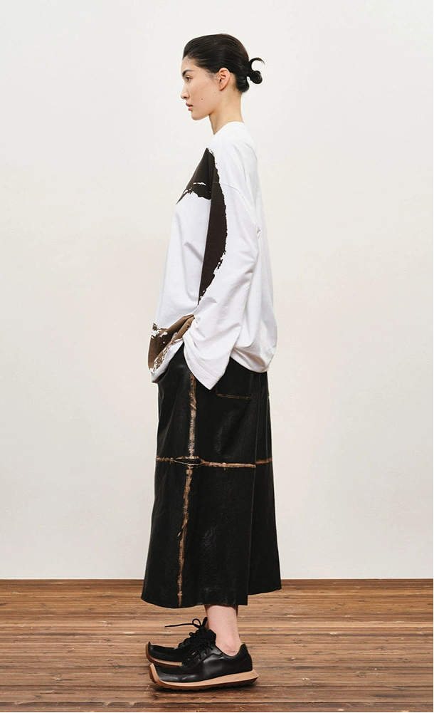 ZHUCHONGYUN  Print Loose Dropped Shoulder Long Sleeve Top-KOUSEI.