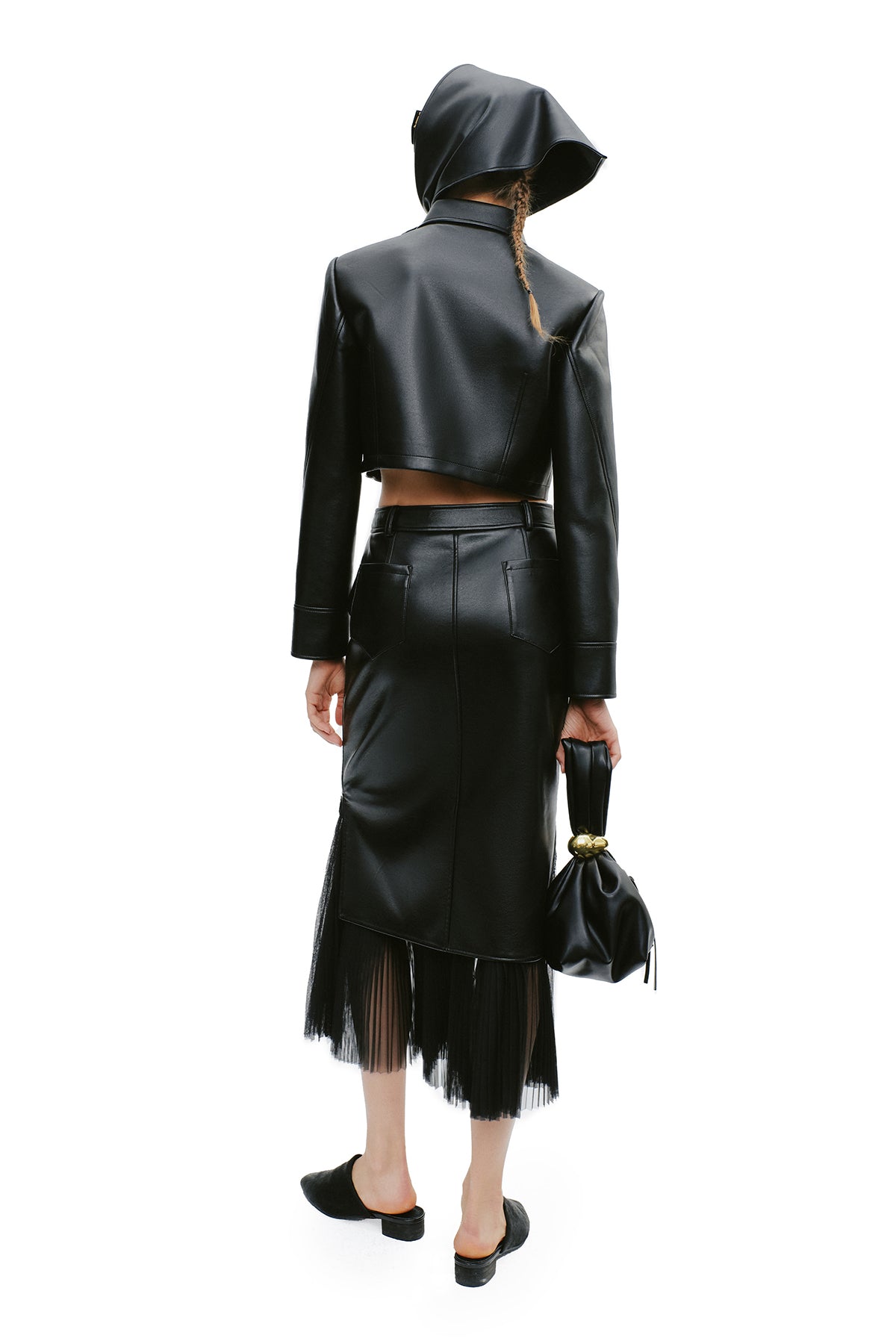 YES BY YESIR black military leather jacket and skirt set- SYSTEM.