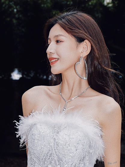 DOLLY Luxury Big Heart Full Diamond American Style Chic Earrings-LUNA