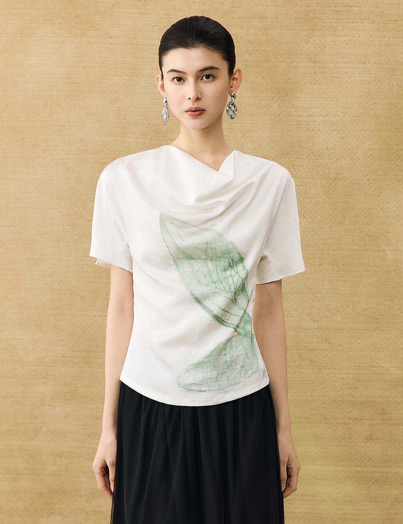 HECO Chinese Art Butterfly Print Swing Neck T-Shirt Waist Slim Top - CONJOR .