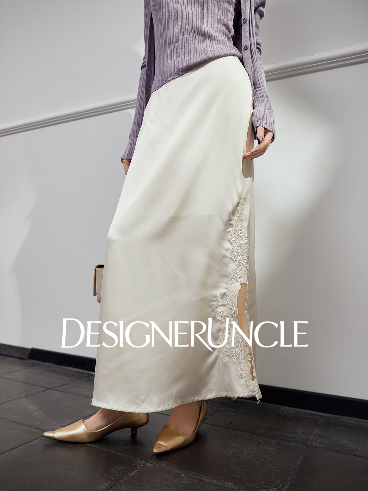 DGU| Off-white simple design fashionable satin light luxury versatile skirt - Louisa.