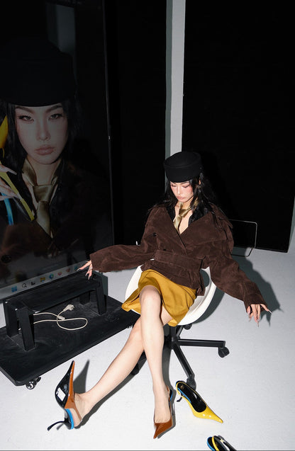 MEI SANGUAN Brown retro double-breasted short jacket - CADEN