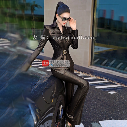 VJE three-dimensional cut top flared pants two-piece set  -KIRA.