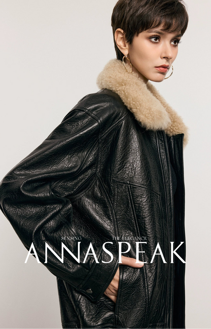 ANNASPEAK ROSSO Red Label Lambskin Detachable Wool Collar Vintage Jacket-XAVIER.