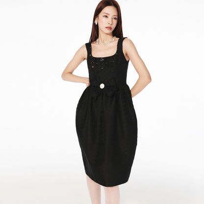 FAME Square Neck Bow Beaded Dress - LUCY