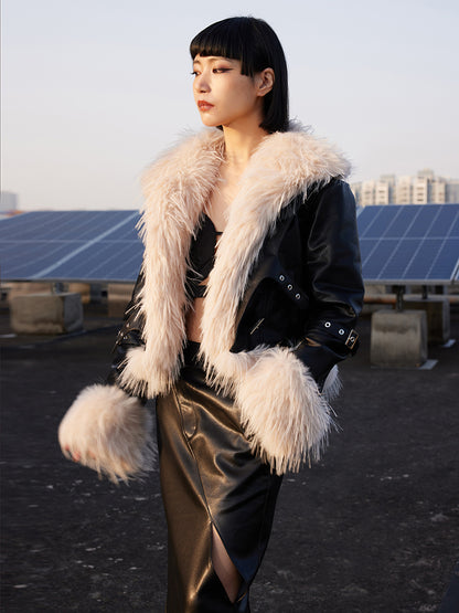 TINY IN cotton leather fur women's black jacket -JACK