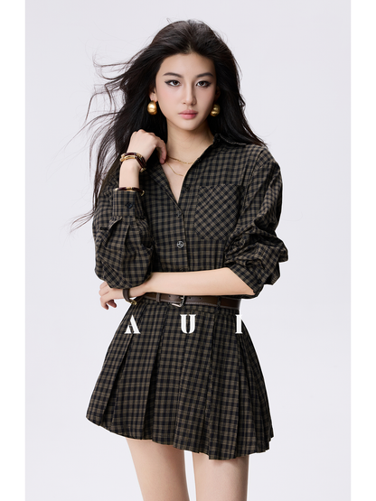 AUI Celebrity Temperament Plaid Shirt Slim POLO Dress - Ga-Ram