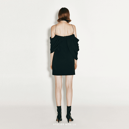 ATELIER MISS LU Irregular Draped Off-the-Shoulder Slip Dress - ABRAHAM