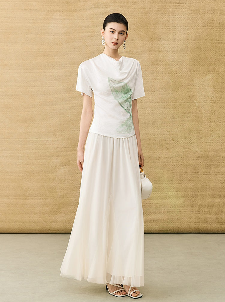 HECO Chinese Art Butterfly Print Swing Neck T-Shirt Waist Slim Top - CONJOR .