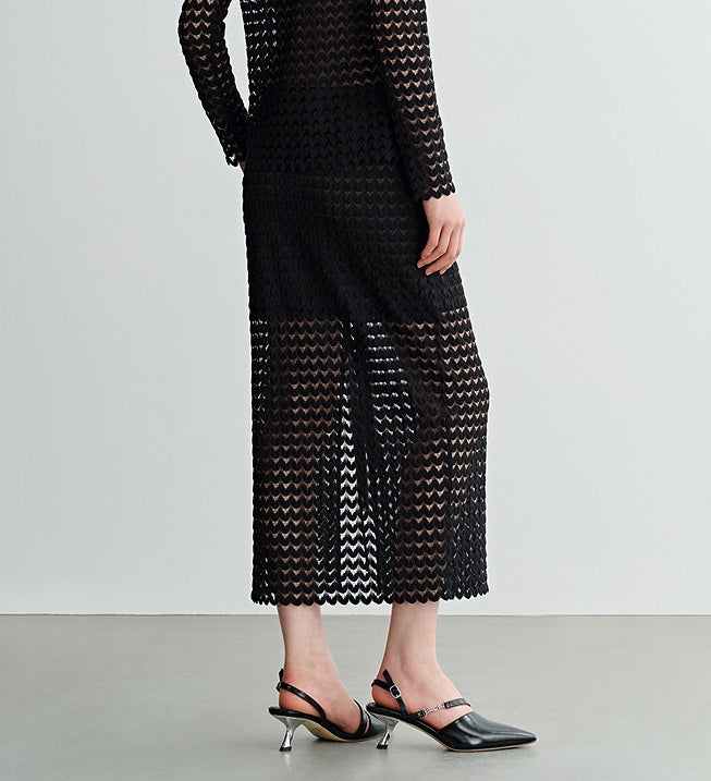 COMME MOI  women's black cut-out side slit straight skirt - DELIAH.