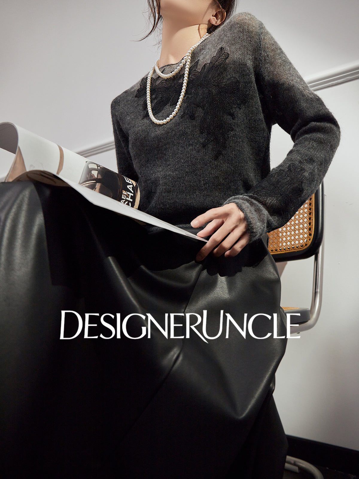 DGU "Yanci" black sweater crew neck commuter versatile slimming knitted long sleeves - GARP.