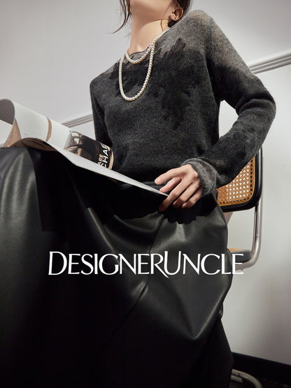 DGU "Yanci" black sweater crew neck commuter versatile slimming knitted long sleeves - GARP.