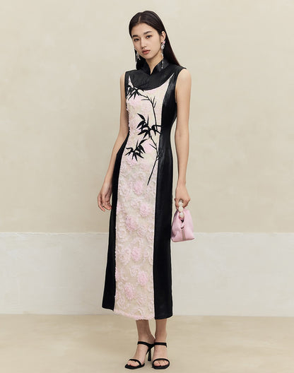 HECO Embroidered Acetate Cheongsam Sleeveless Midi Dress - what.