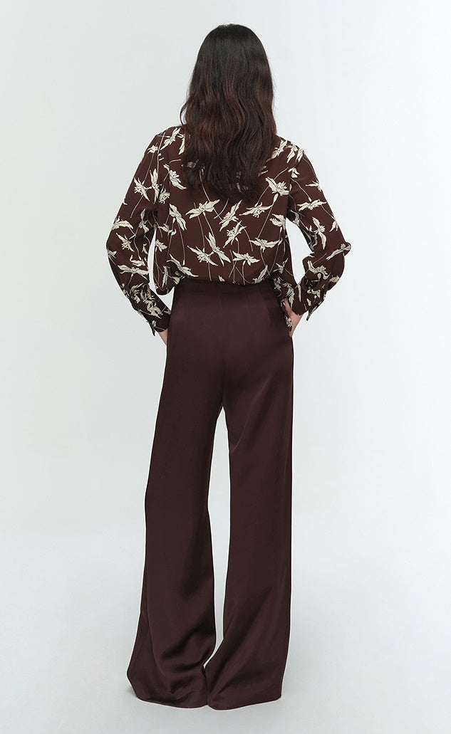 COMME MOI Lu Yan Designer New Women's Retro Printed One-Line Collar Silk Shirt - PRIDE.