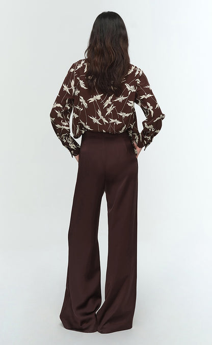 COMME MOI Lu Yan Designer New Women's Retro Printed One-Line Collar Silk Shirt - PRIDE.