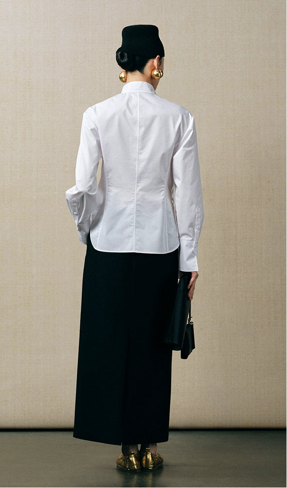 ZHUCHONGYUN Chinese diagonal strap long-sleeved white shirt -EJAE.