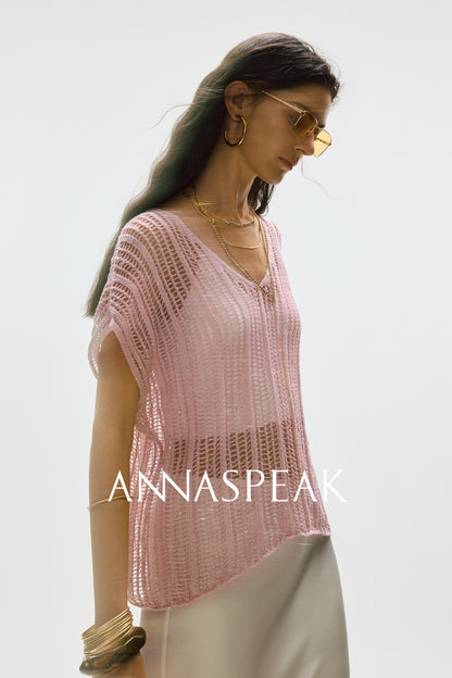 ANNASPEAK Lightweight and breathable cut-out fine glitter top skirt set summer-TOSE.
