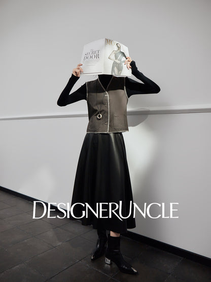DGU|Leather Vest Light Luxury Commuting Loose and Versatile Design Shoulder Top - Stephan.