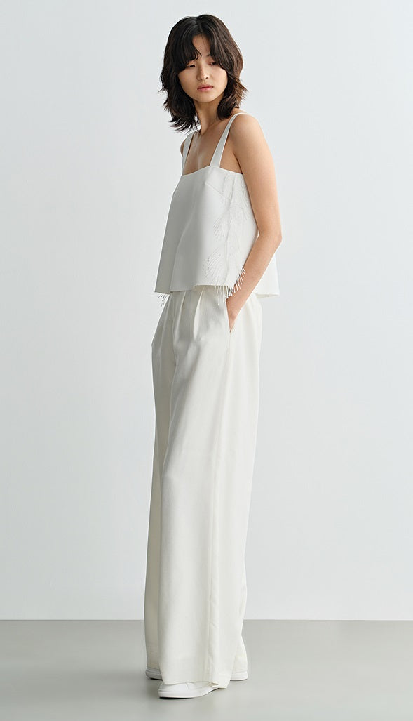 COMME MOI Lv Yan Designer Spring Women's Triacetate White Wide-leg Pants - VIVIAN.