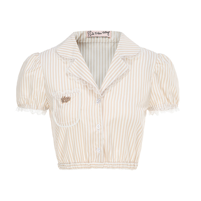 Le Palais Vintage  Sweet and Spicy Girly Short Puff Sleeve Shirt High Waist Pumpkin Shorts-QUINN