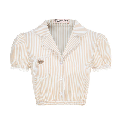 Le Palais Vintage  Sweet and Spicy Girly Short Puff Sleeve Shirt High Waist Pumpkin Shorts-QUINN