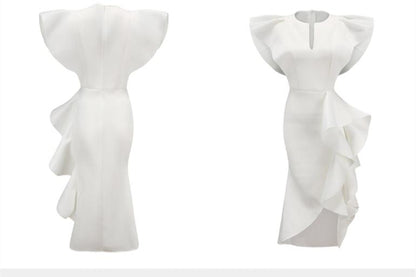 DOLLY Luxury V-Neck Short Sleeve High waist Slim Fit Irregular Hem Date Dress-LISA