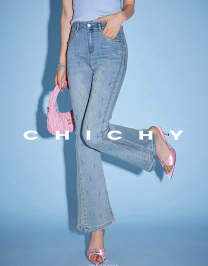 CHICHY chic bootcut high-waisted thin light blue long pants-SALLY