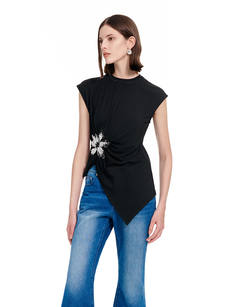 YES BY YESIR | Deconstructed Embroidered Asymmetric Top  -MAELINA.