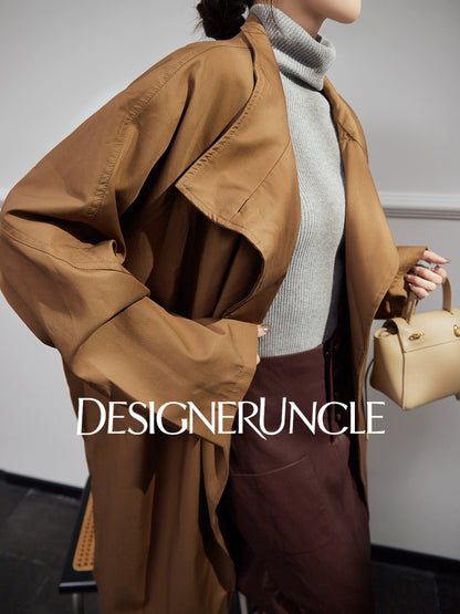 DGU "Luyin" Caramel Coffee Trench Coat Double-breasted Long Versatile High-End Jacket - Philip ?