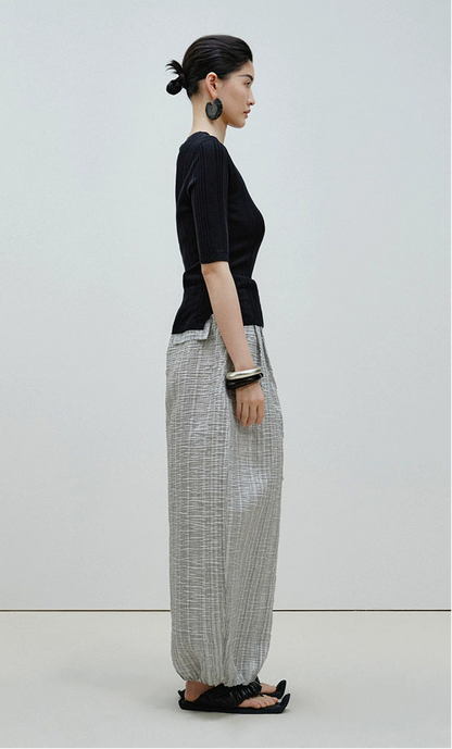 ZHUCHONGYUN black simple mid-sleeve slim knit top-IKARI.