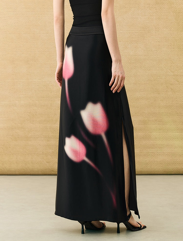 HECO Chinese high-end acetic acid skirt summer tulip print drape - ESSENCE.