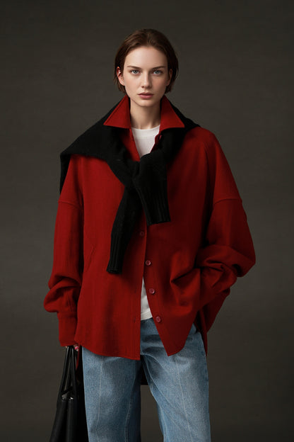 PIAOIN Luxury Old Money Style Wool Shirt Women's Single Breasted Shirt-FERA