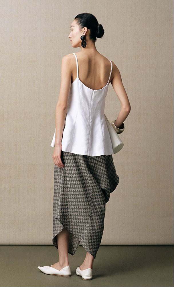 ZHUCHONGYUN linen checkerboard texture irregular skirt--KIMESTU.