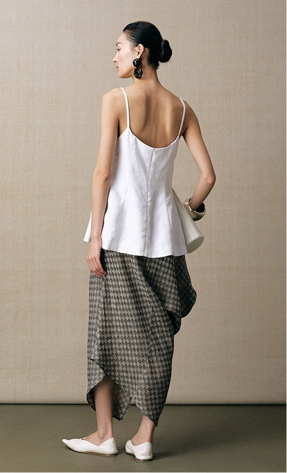 ZHUCHONGYUN linen checkerboard texture irregular skirt--KIMESTU.