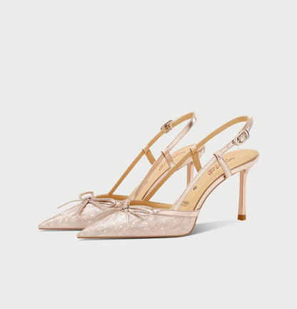 PJJUU Stiletto Strap High Heels gold sling back pumps- MERLIN