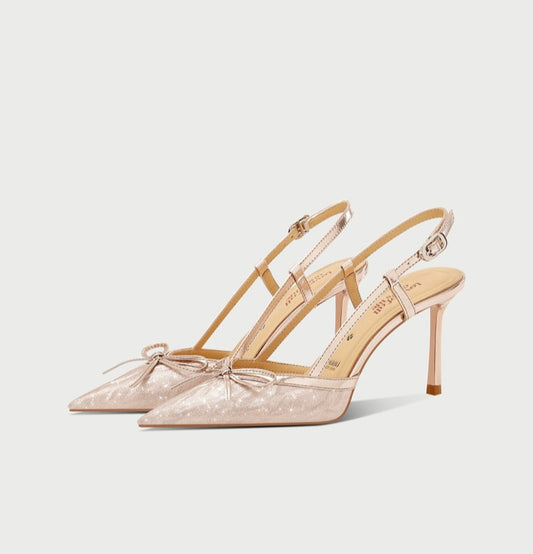 PJJUU Stiletto Strap High Heels gold sling back pumps- MERLIN