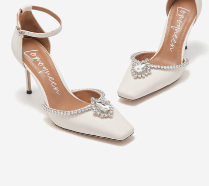 SHOESZOOO French Ankle Strap Stiletto Square Toe Crystal High Heels - MYSELF.