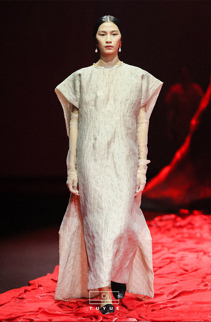 TUYUE Linen Fringe Open Back Slit Light Dress Dress- HAZEL.